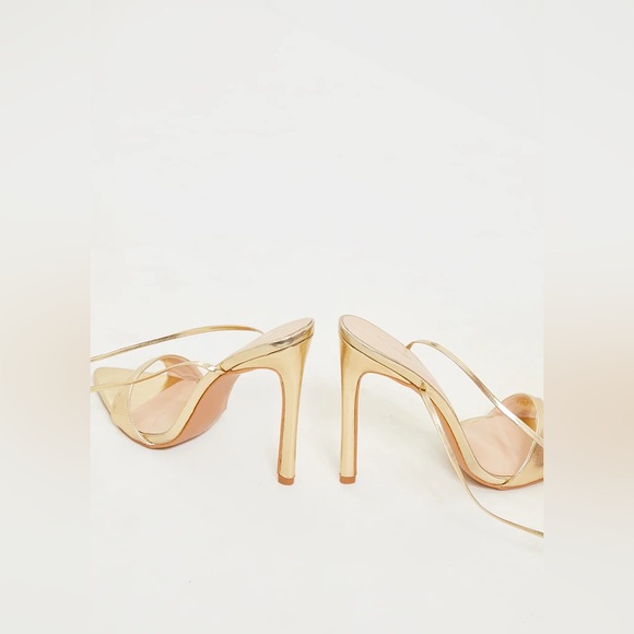 Pretty Little Thing Gold PU Point Toe Lace Up High Heeled Sandals - Picture 4 of 8